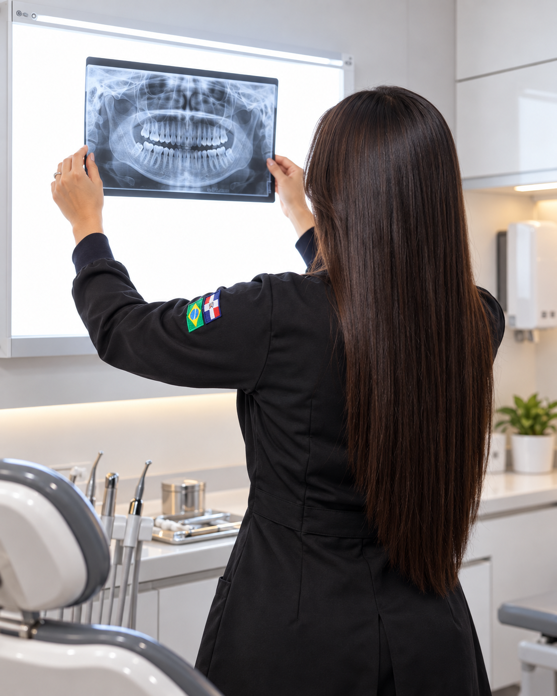 Profesional examina una radiografía panorámica dental